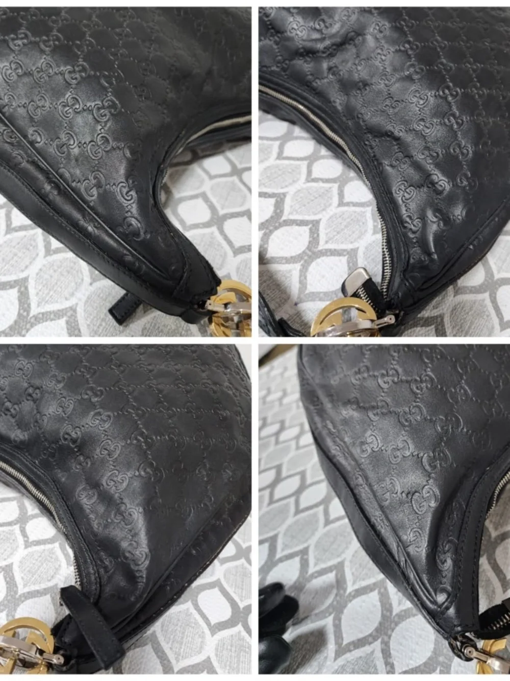 Authentic GUCCI Guccissima Leather Twins Large Hobo Bag Black